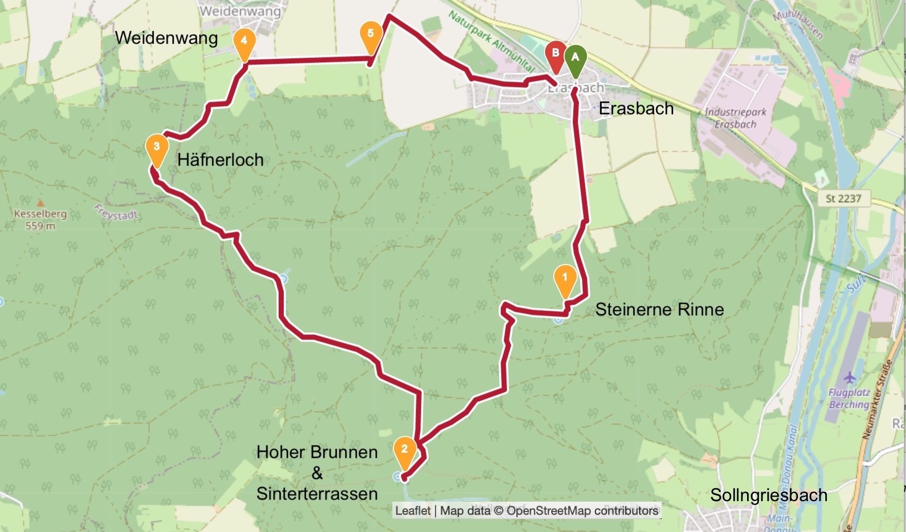 Abzweig zur Steinernen Rinne & den Sinterterrassen Hoher Brunnen - Erasbach im Altmühltal, Bayern