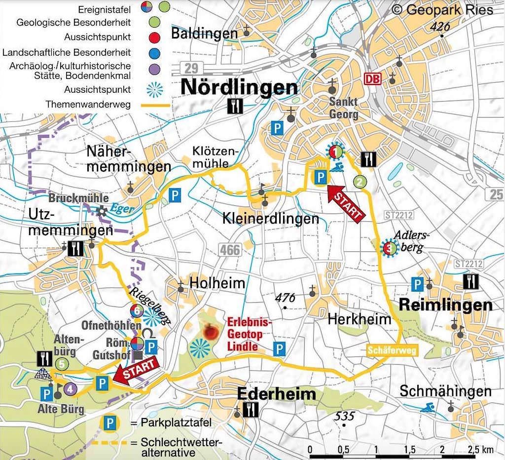 Schäferweg Wanderkarte - Schönste Rundwanderung im Donau-Ries bei Nördlingen - Bayern