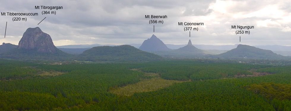 Glasshouse Mountains - Überblick & Benennung der Berge - Sunshine Coast - Queensland 
