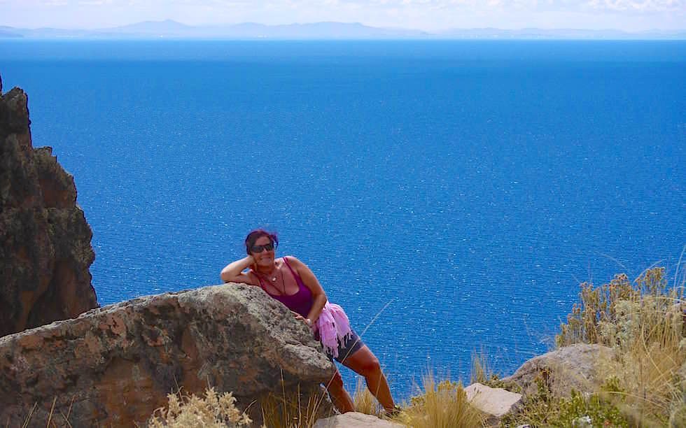 Copacabana - Cerro Calvario - Blick auf Titicaca See in Bolivien