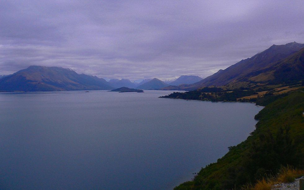 Beautiful Lake Wakatipu at a rainy day South Island NZ